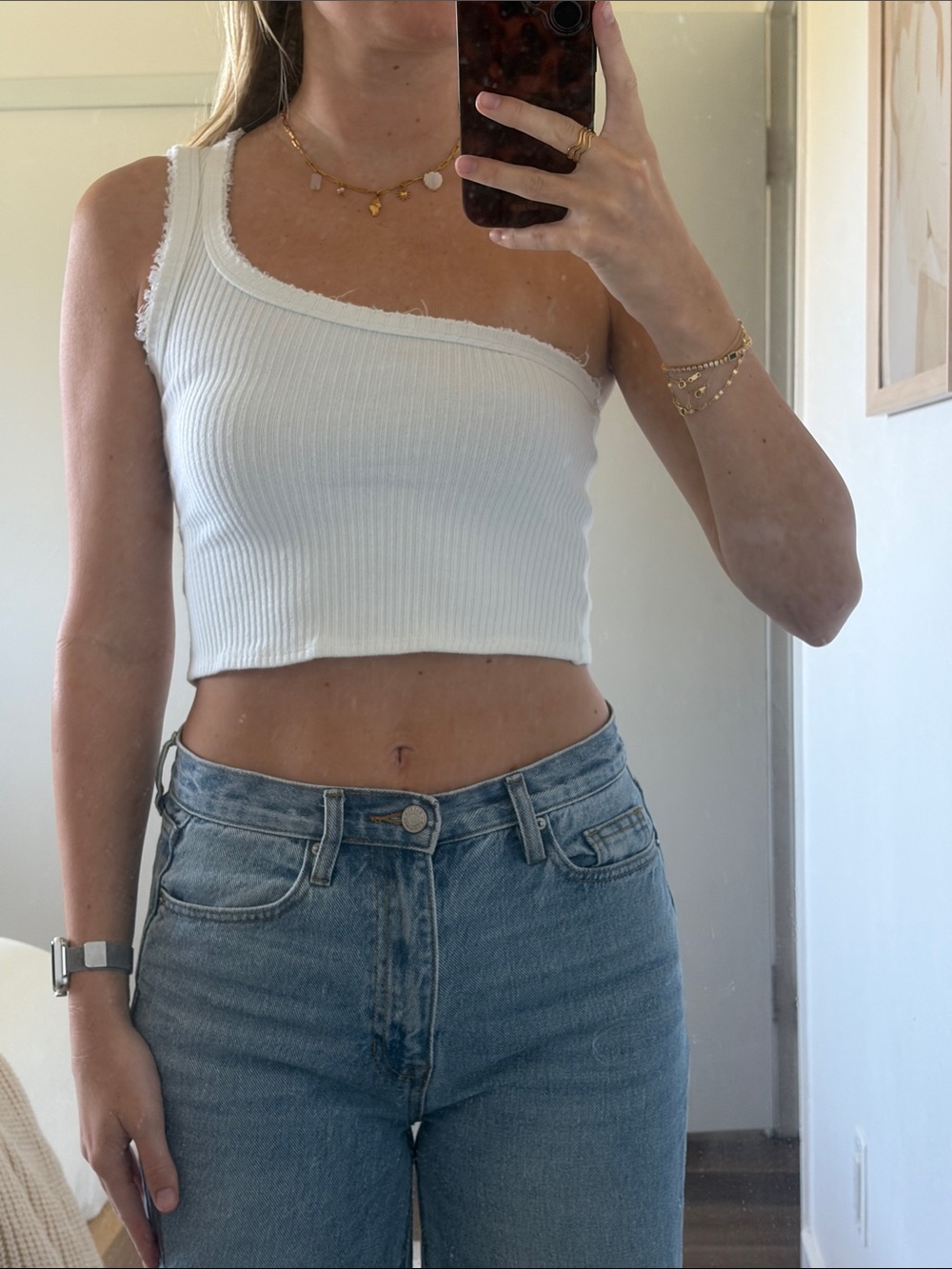 Urban Outfitters White One-Shoulder Ribbed Crop Top